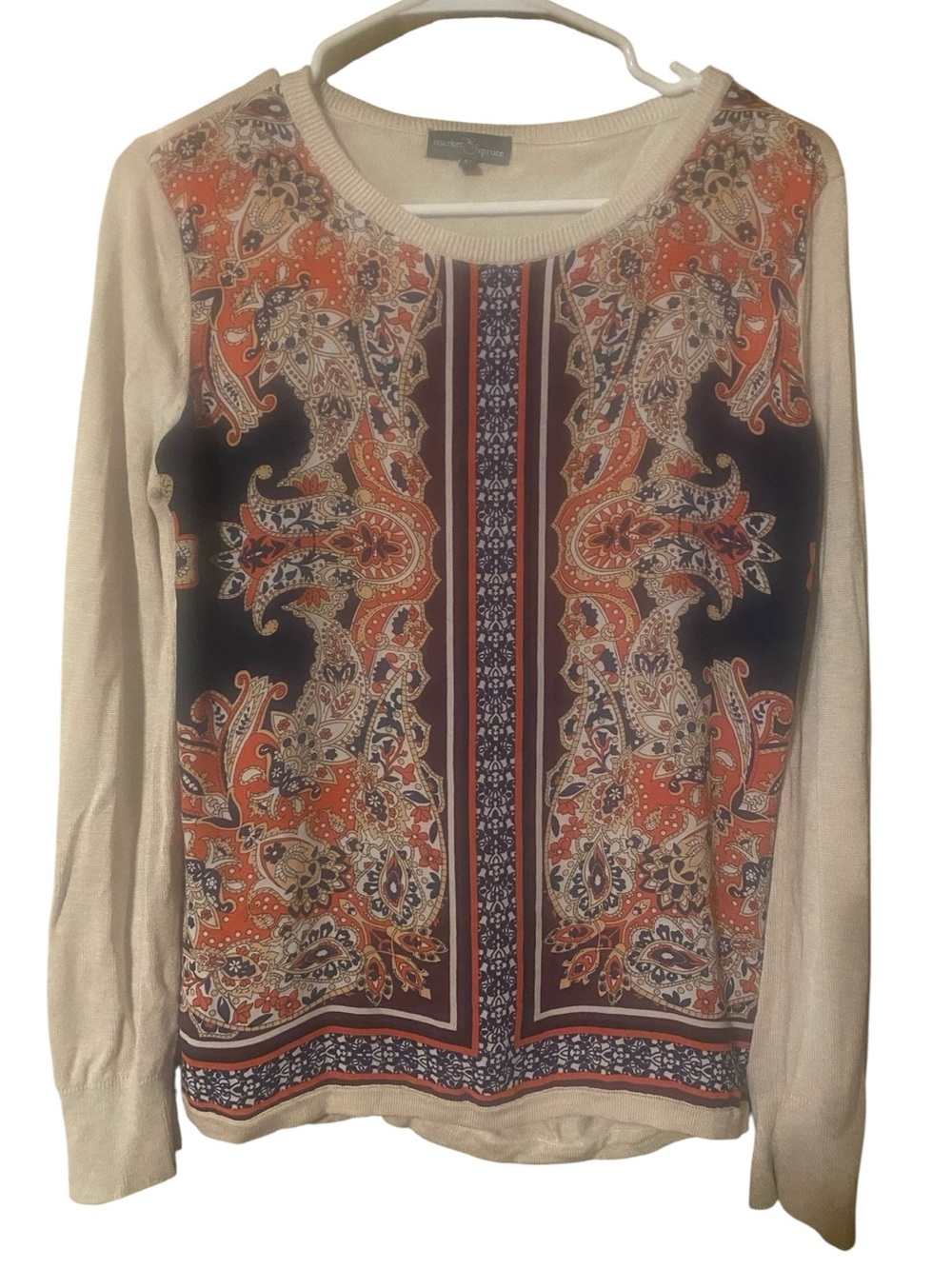 MARKET & SPRUCE Lightweight Knit Top Women’s Medium Envelope Back Paisley Comfy